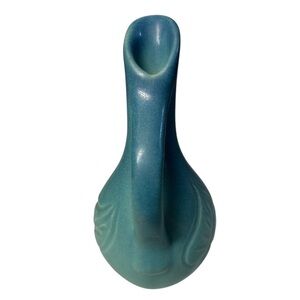 VAN BRIGGLE Turquoise Early 19th Century Ewer Pitcher Leaf Detail Hand Carved 7”